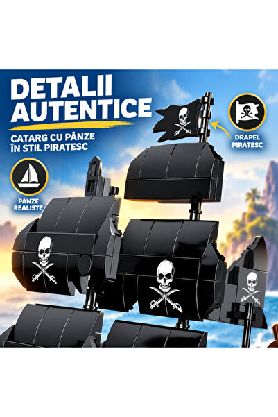 Minibric Set de Constructie cu Piese Tip Blocuri Construit 298 Piese DeathShip, Corabie, Ancora, Catarg
