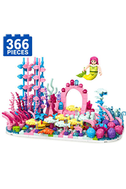 Minibric Set de Constructie Piese Tip Blocuri Construit 366 Piese Coral Wonderland, Sirena, Jucarie Cadou Fete