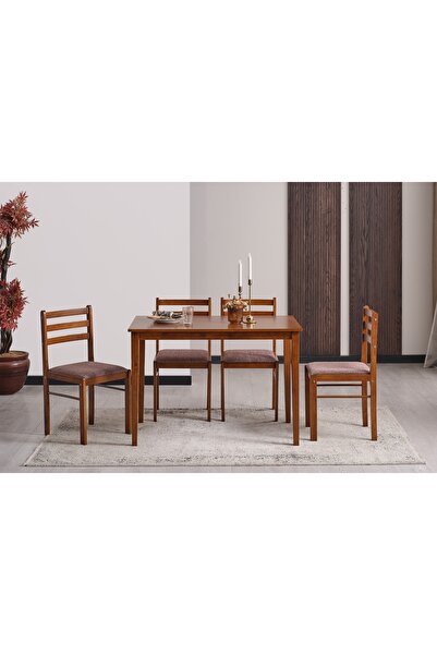 Vivense LJUNBERG MUTFAK MASA TAKIMI, CEVİZ, 4 SANDALYELİ, 70X110