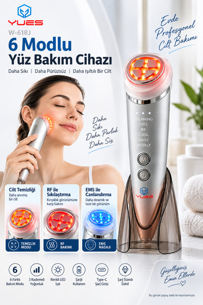 YUES Akıllı Güzellik Robotu – 6 Modlu RF Cilt Bakım, Sıcak/Soğuk Kompres, Göz...