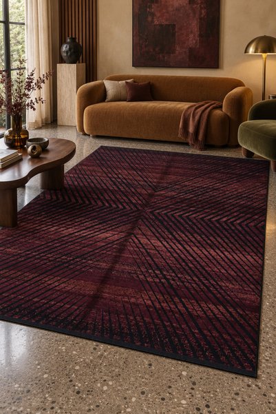 Naar Halı Gloria 6490a Bordo Modern Mavi Bambu Halı