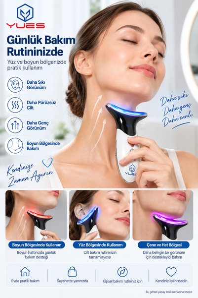YUES Yüz ve Boyun Kırışıklık Giderici EMS Masaj Aleti 4 Mod 3 Kademe LED Cilt Bakım Cihazı