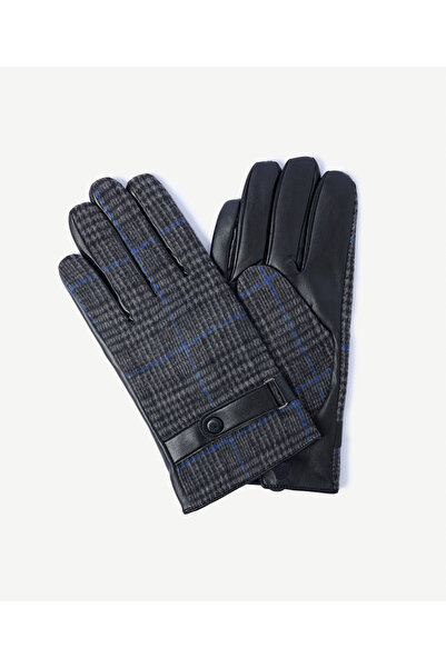 Yargıcı Plaid Patterned and Leather-Look Gloves