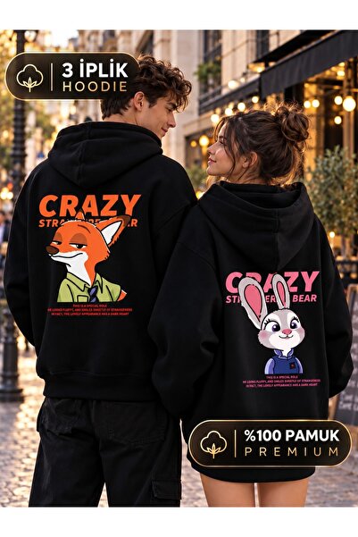 Mondschein 2'li Unisex Oversize Kapüşonlu Sevgili Kombini Hoodie Sweatshirt %...