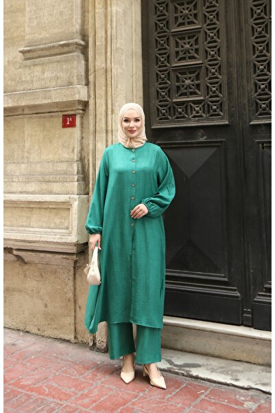 NİSUM MODA Linen Look Half Button Suit