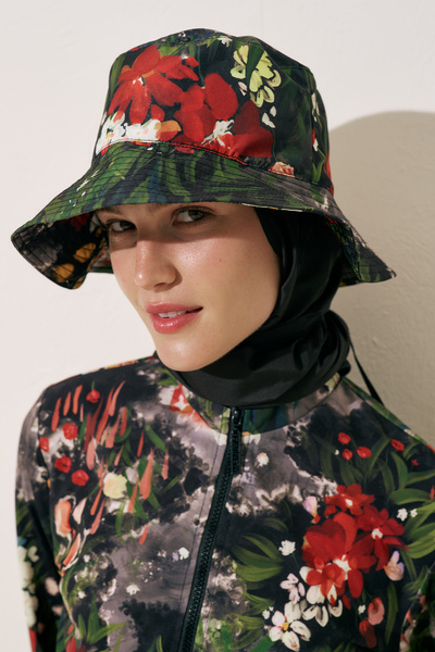 Manuka Scarf-Detail Bucket Hat Dark Garden