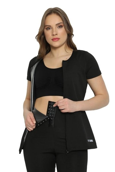 ICOLEXİN Battal Size High Waist Agraph Sauna Leggings+ Zipper Body sauna thermal set