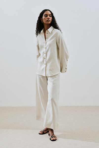 Manuka Linen Shirt with Wide Cuffs Stone