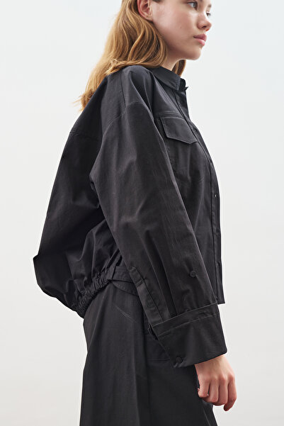 Manuka Bomber Shirt with Stitching Details Black