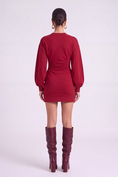 HOLLY LOLLY Belden Oturmalı Mini Nancy Elbise Bordo