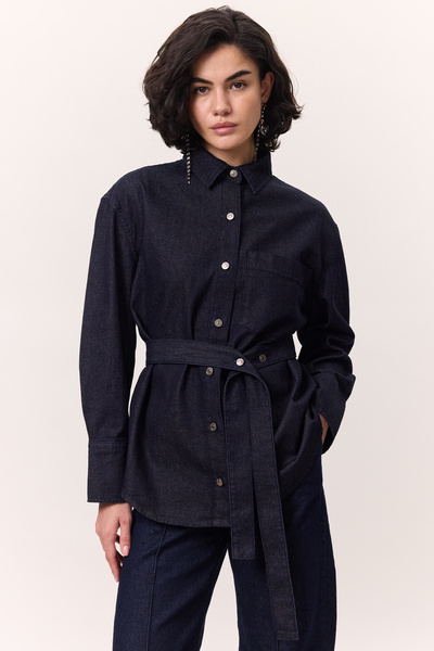 Manuka Belt Detail Denim Shirt Deep Blue
