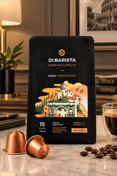 DI BARISTA Roma Espresso Capsules - Capsules Bag 15 Pcs | Signature Arabica Blend | Red Berry Citrus | Nespresso Compatible