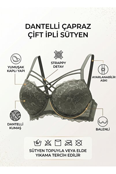 EBRULİ LİNGERİE Silikonlu Desteksiz Dantelli Çapraz Çift İpli Sütyen
