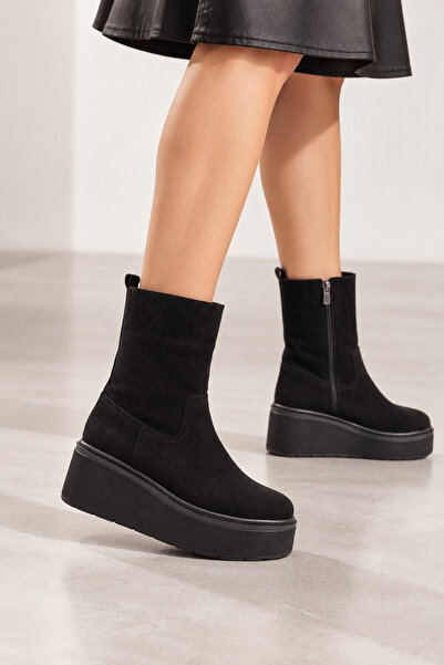 Folle Süet Siyah Flatform Kadın Bot