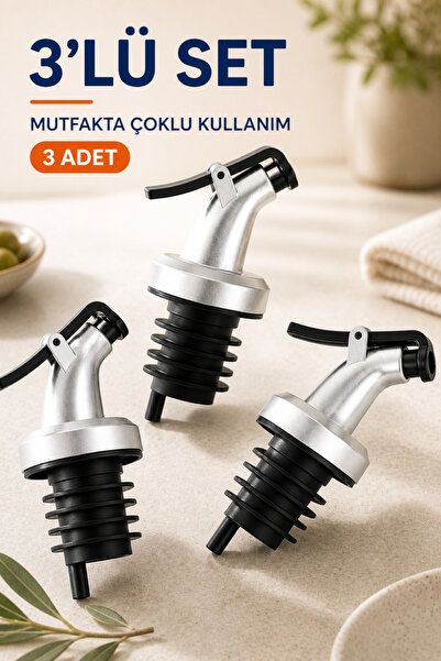 Yağdanlık Ucu 3'lü Sızdırmaz Kapaklı Şişe Ucu Tıpa Silikon Yağ Dökme Aparatı Yemek Pişirme