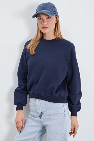 Fulla Moda 3 İplik Basic Bisiklet Yaka Oversize Sweatshirt