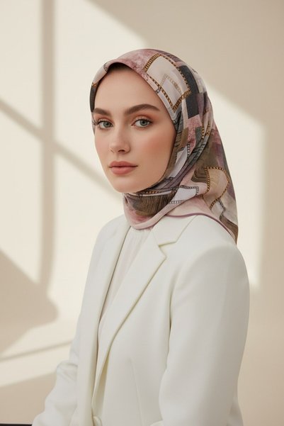VİOLLA Twill Batik Desenli Pembe Renkli 90x90 Eşarp (İpek İçermez) Kenar Diki...