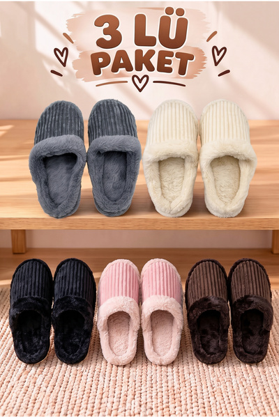 StWenn 3'lü Avantajlı Paket Kışlık Peluş Ev Terliği Çeyiz Terliği Kışlık Terl...