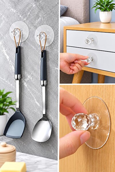 4 Adet Kristal Topuzlu Yapışkanlı Dolap Çekmece Kapak Tutma Kulpu Takı, Havlu Asmak İçin Kulp