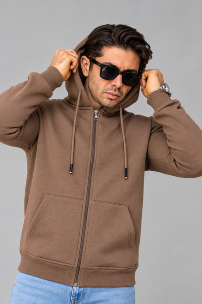 FR Franco Renzo Hooded Full-Zip 3-Thread Brushed Inside Cotton Sweatshirt