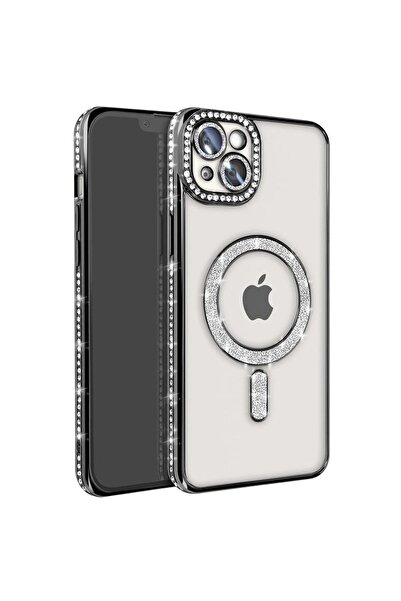 eco port Apple İphone 15 Kılıf Joke Simli Magneticsafe Kılıf - Siyah