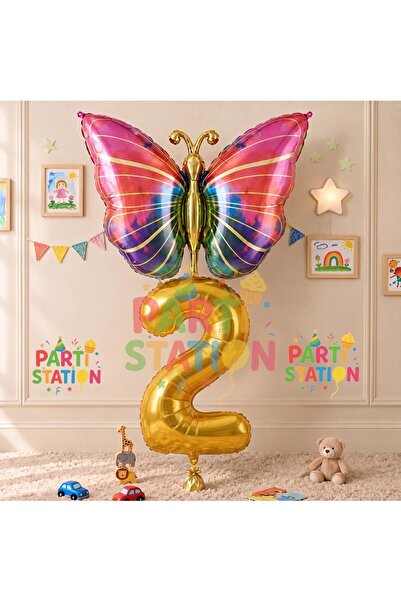 Parti Station Rainbow Butterfly Theme 2nd Birthday Balloon Set Butterfly Spri...
