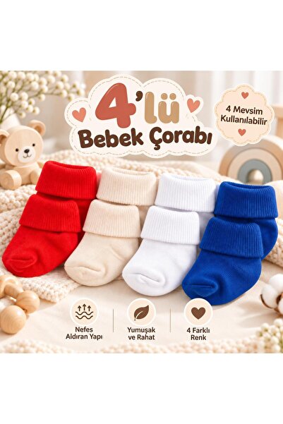 Novibaby 4-Piece Bamboo Baby Socks, Newborn Baby Socks, Girls Boys, White Pin...