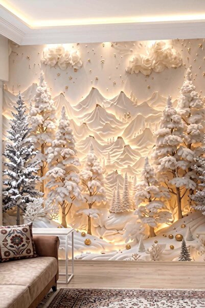 dreamwall 3D Kabartma Etkili Işıklı Kış Ormanı Tekstil Duvar Kağıdı