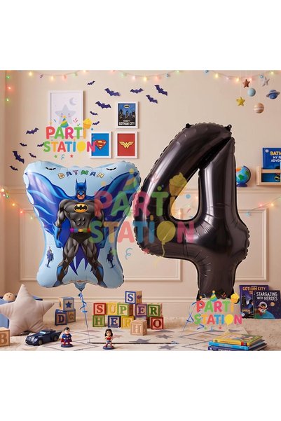Parti Station Batman Concept 4 Year Old Balloon Set Batman Bat and Black Figu...