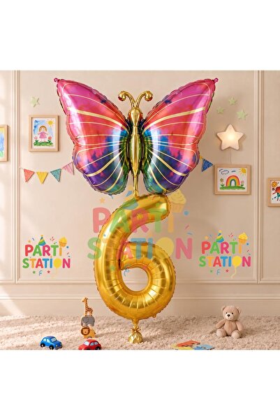 Parti Station Rainbow Butterfly Theme 6th Birthday Balloon Set Butterfly Spri...