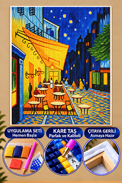 HONDEP Çıtaya Gerili 5D Elmas Boyama Seti 50x40cm Van Gogh Kafe Terasta Gece ...