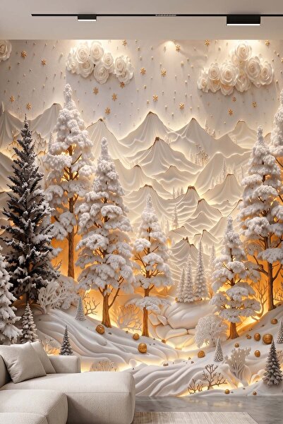 dreamwall 3D Kabartma Etkili Işıklı Kış Ormanı Tekstil Duvar Kağıdı