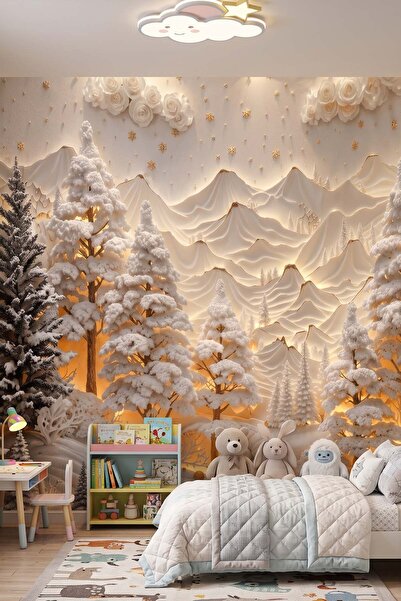 dreamwall 3D Kabartma Etkili Işıklı Kış Ormanı Tekstil Duvar Kağıdı