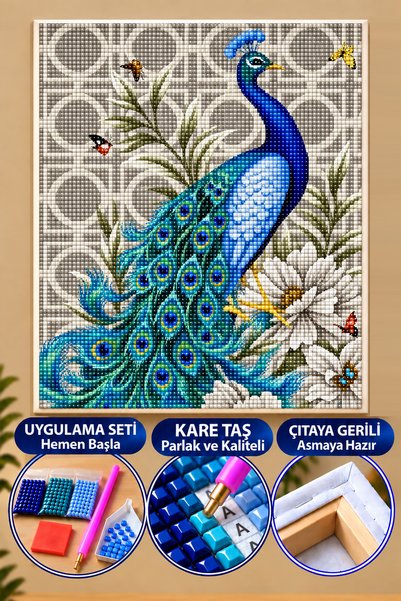 HONDEP 5d Elmas Boyama Mozaik Tablo Tuvale Gerili 40x50 Cm Tavus Kuşu-2 Puzzl...