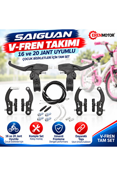 Fren Takımı | V-Fren | 16 ve 20 Jant Uyumlu | Çocuk Bisikletleri İçin Tam Set Fren Takımı