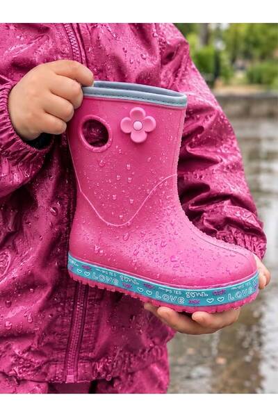 GKT SHOES Koko Pembe Çocuk Yağmur Çizmesi Tabanı Renkli Sargılı Su Geçirmez