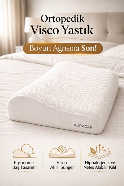 Auracar Ortopedik Visco Boyun Yastığı Boyun Düzleşmesine Destekli Lüks Yastık