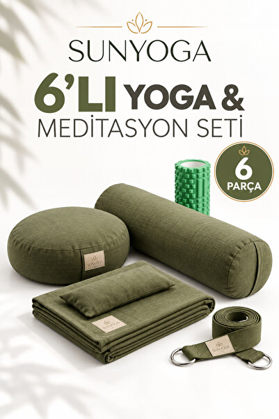 SUNYOGA 6'lı Yoga Meditasyon Seti Zafu Bolster Battaniye Kemer Roller