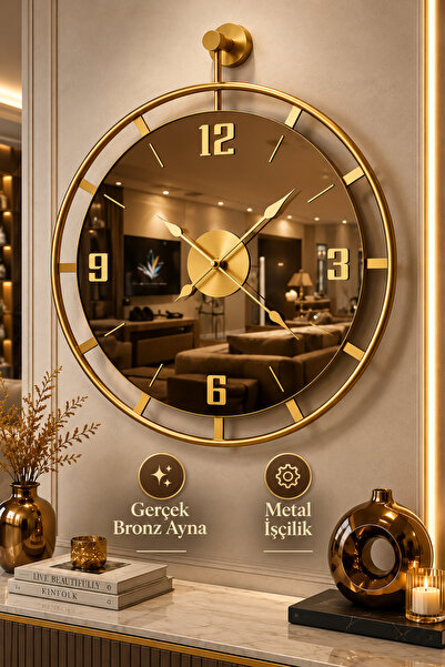 Mgs DUVAR SAATİ GLOW GOLD BRONZ AYNALI DUVAR SAATİ