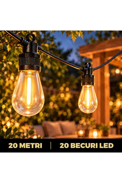 OEM Ghirlandă luminoasă LED cu 20 de becuri, lumină alb cald, IP44, intercone...
