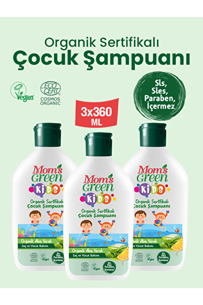 Mom's Green 3'lü Set- Organik Aloeveralı Kids Çocuk Saç ve Vücut Şampuanı