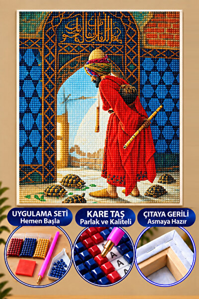 5D Elmas Boyama – Kaplumbağa Terbiyecisi | 40x50 cm - Tuvale Gerili Diamond Painting Mozaik Tablo