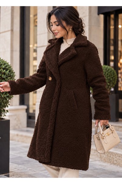 HİRAMİR Peluş Düğmeli Astarlı Kadın Mont KS2544