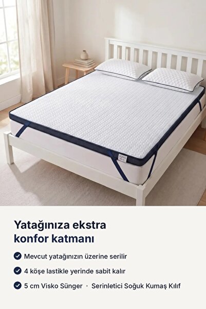 Yuvo Sleep Visco Yatak Pedi Topper 5 cm Çift Kişilik Soğuk Kumaş Kılıflı Seri...
