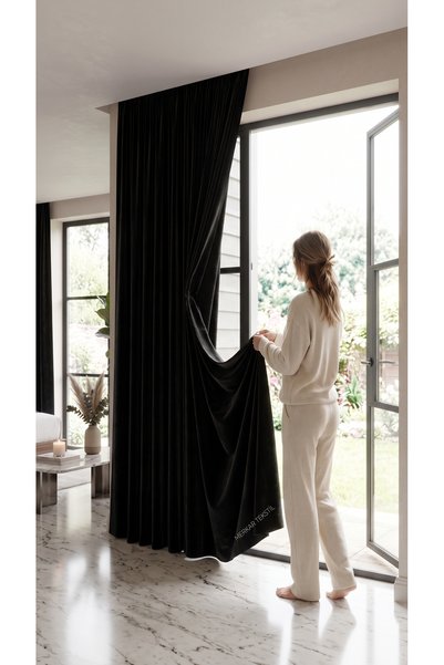 MERYKAR HOME COLLECTİON Siyah Karartma Kornişli Lüks 1.Kalite Fon Perde-Tek P...