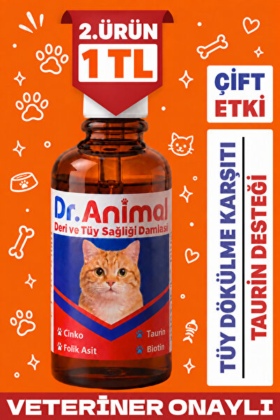 Dr. Animal Tüy Dökülme Karşıtı Damla, kedi tüy vitamini, kedi deri sağlığı, k...