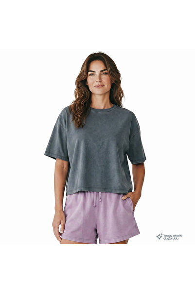 Sportive Sara Kadın Gri Günlük Stil T-Shirt 26YK0026-KGRI