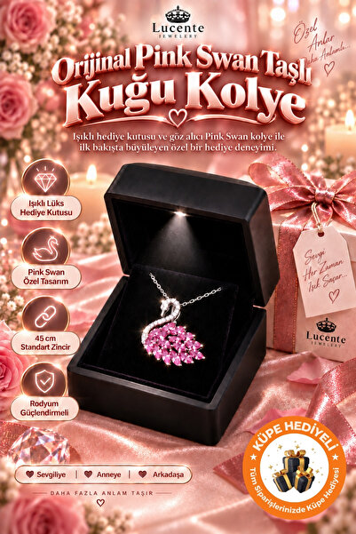 Lucente Jewellery Işıklı Hediye Kutulu Pink Swan Taşlı Kuğu 925 Ayar Kararma ...