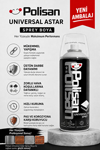 Polisan Universal Astar Sprey Beyaz 400 ml – Çok Amaçlı Astar Boya (Pas ve Ko...
