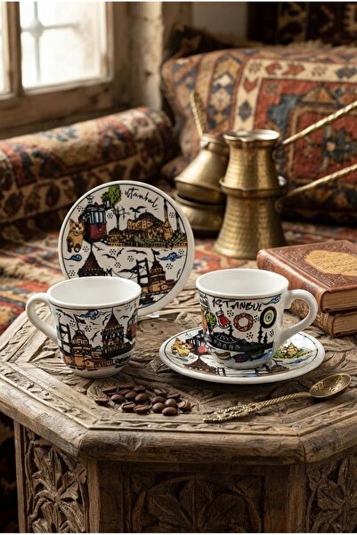Handmade Istanbul Patterned 2-Piece Turkish Coffee Cup Set